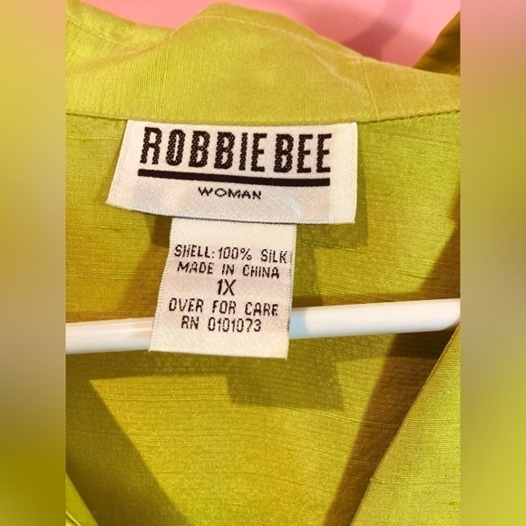 Robbie Bee vintage silk shantung button blouse Y2K chartreuse green 1X - Picture 8 of 11